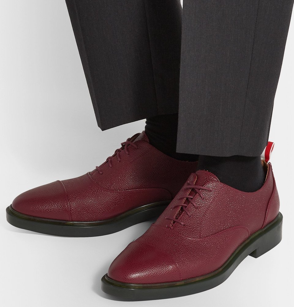 Thom Browne - Cap-Toe Pebble-Grain Leather Oxford Shoes - Burgundy