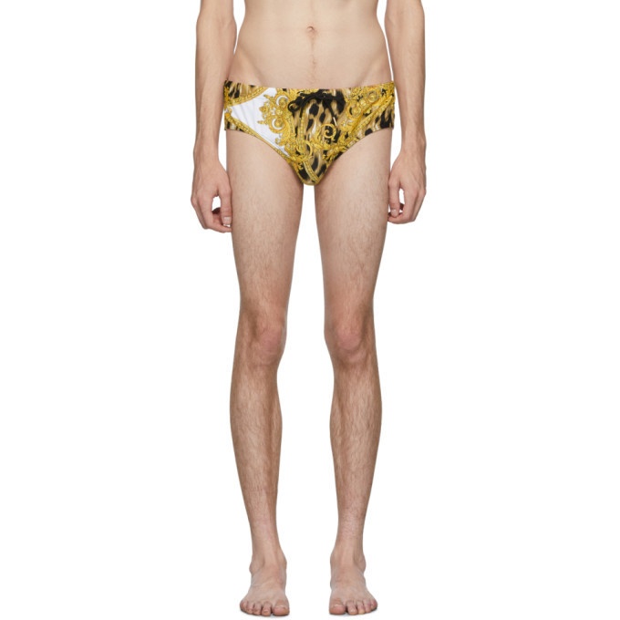Photo: Versace Underwear White and Gold Animal Swim Briefs