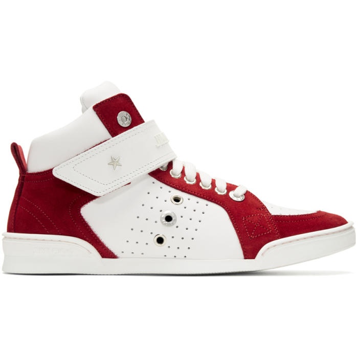 Photo: Jimmy Choo White and Red Lewis High-Top Sneakers