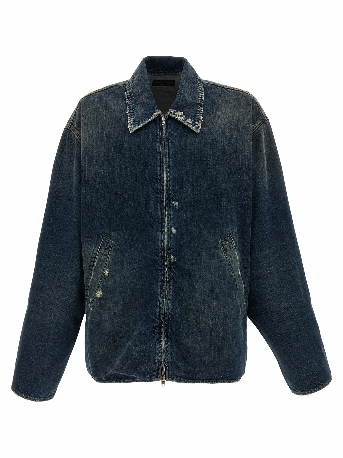 Balenciaga - Logo-Embroidered Distressed Denim Jacket - Blue