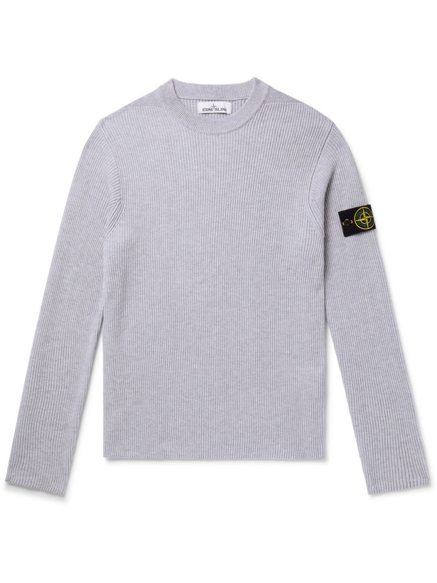 Photo: Stone Island - Logo-Appliquéd Ribbed Cotton Sweater - Gray