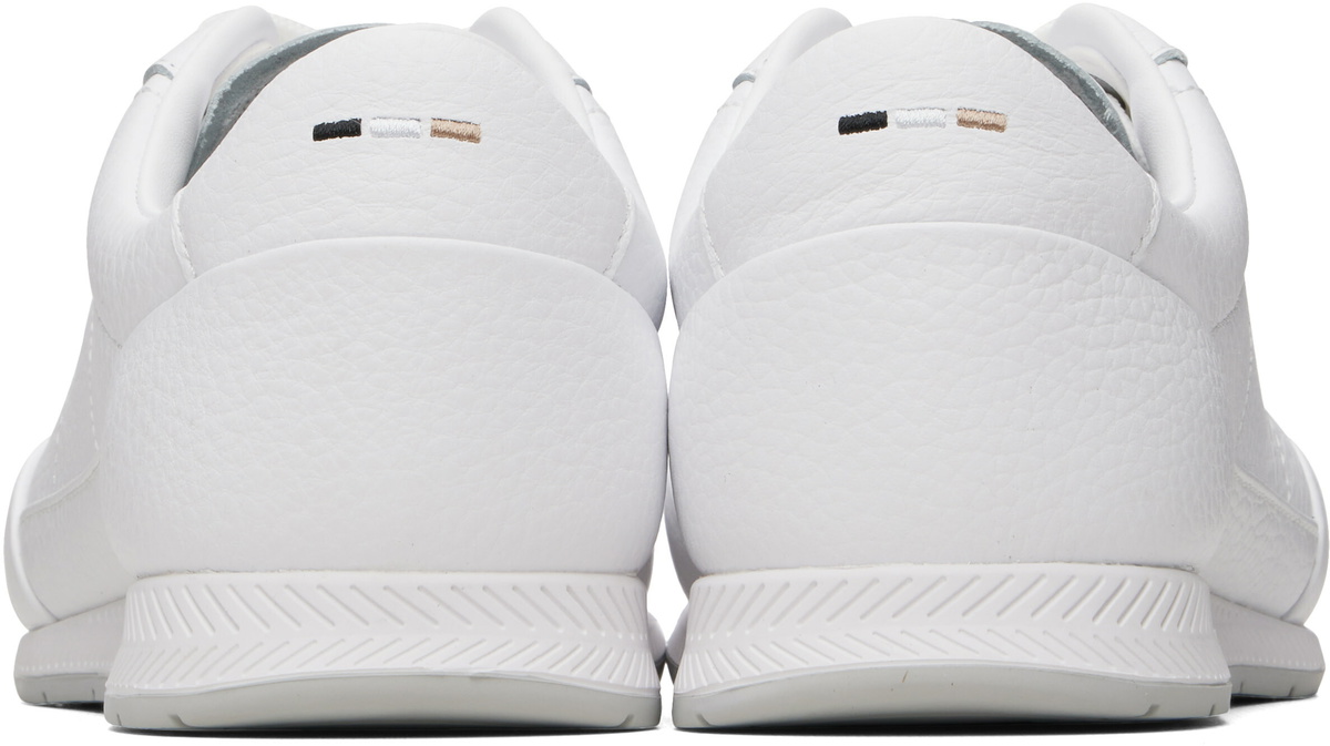 BOSS White Foil Logo Leather Sneakers