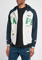 Aape College Colour-block Hooded Sweatshirt Blue