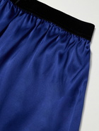 TOM FORD - Velvet-Trimmed Stretch-Silk Satin Boxer Shorts - Blue