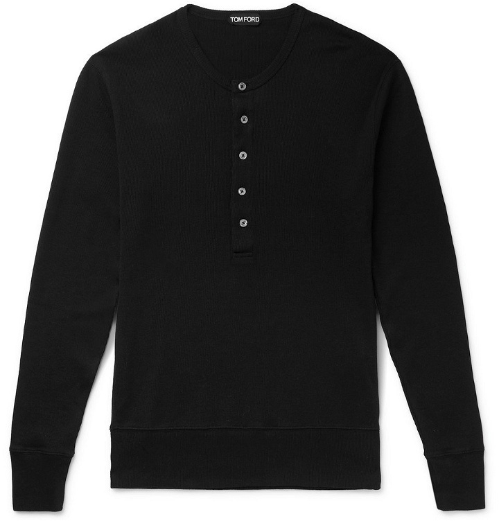 Photo: TOM FORD - Ribbed Cotton-Jersey Henley T-Shirt - Black