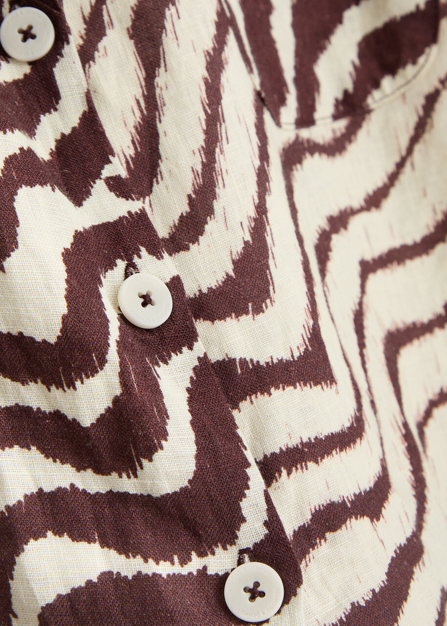 Desmond & Dempsey Tide Zebra-print Linen Shirt Brown