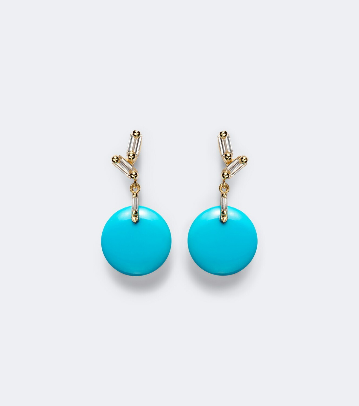 Suzanne Kalan 18kt gold drop earrings with diamonds and turquoise