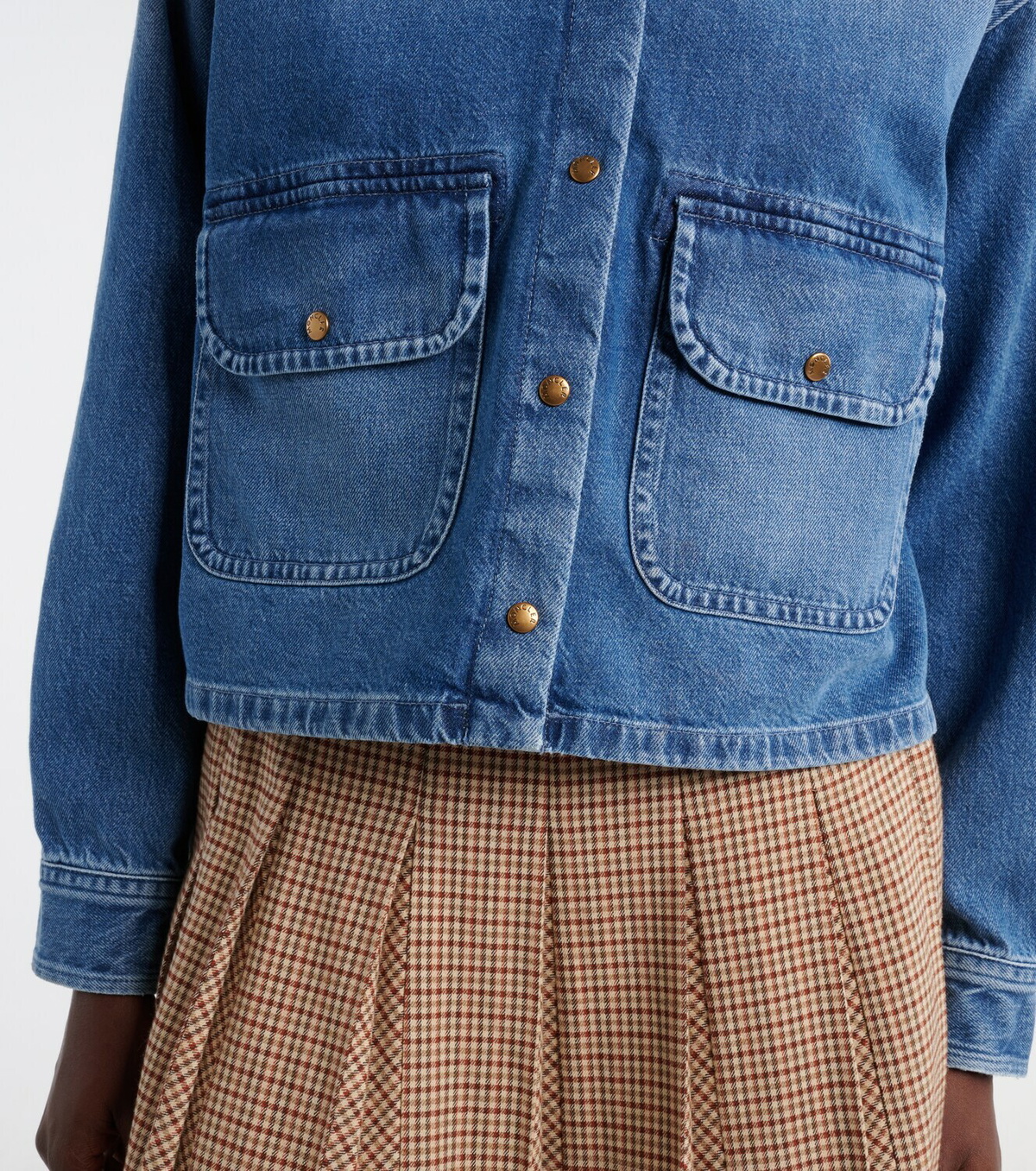 Moncler Teddy-trimmed denim shirt