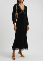 Rixo Alesha Lace-trimmed Velvet Maxi Dress Black