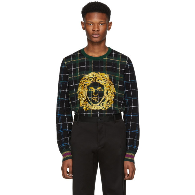 Photo: Versace Green Plaid Medusa Sweater