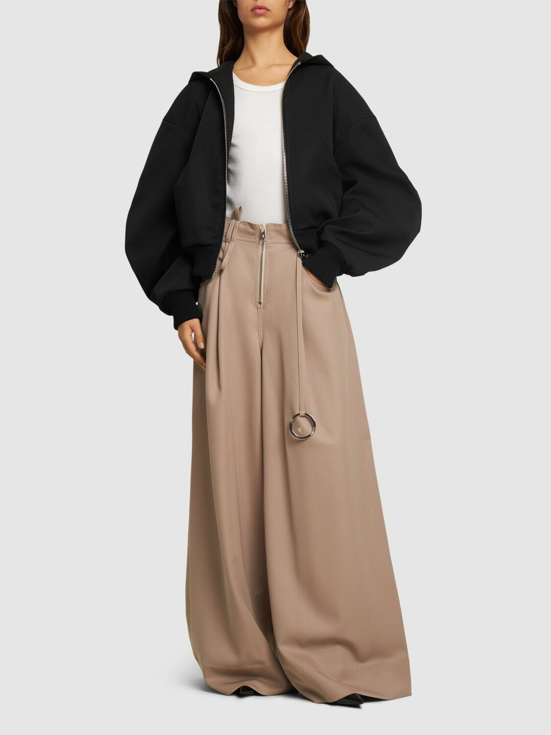 THE ATTICO - Gabardine Pence Zip Up Wide Pants The Attico