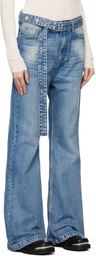 OPEN YY Blue Belted Loose Bootcut Jeans