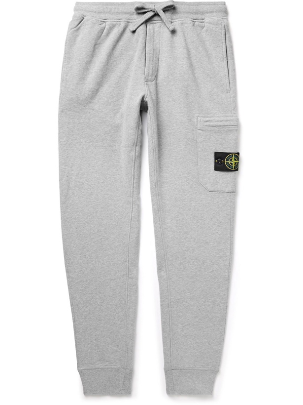 Photo: Stone Island - Slim-Fit Tapered Logo-Appliquéd Cotton-Jersey Cargo Sweatpants - Gray