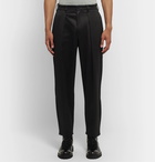 Monitaly - Tapered Pleated Cotton-Sateen Trousers - Black