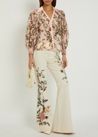 Alice + Olivia Beautiful Floral-embroidered Flared-leg Jeans White