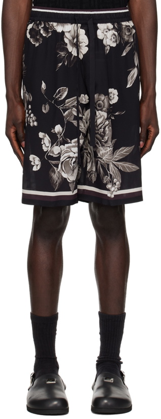 Photo: Dolce&Gabbana Black Floral Print Silk Shorts