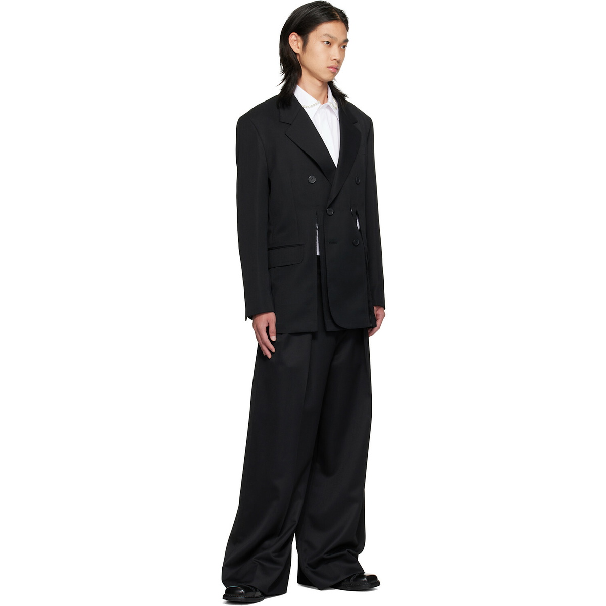 Simone Rocha Black Double Breasted Hem Slice Blazer