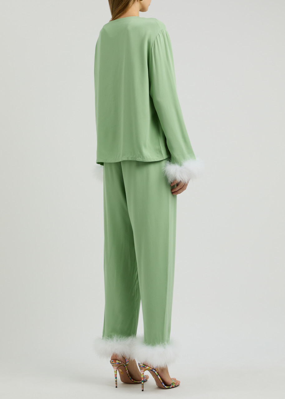 Sleeper Capricorn Feather-trimmed Twill Pyjama set Mint