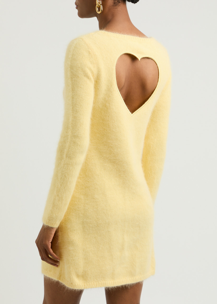 Blumarine Heart Cut-out Angora-blend Mini Dress Gold Blumarine Blumarine Heart Cut-out Angora-blend Mini Dress Gold Blumarine