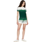 Casablanca White & Green Boucle Stripe Short Sleeve Polo
