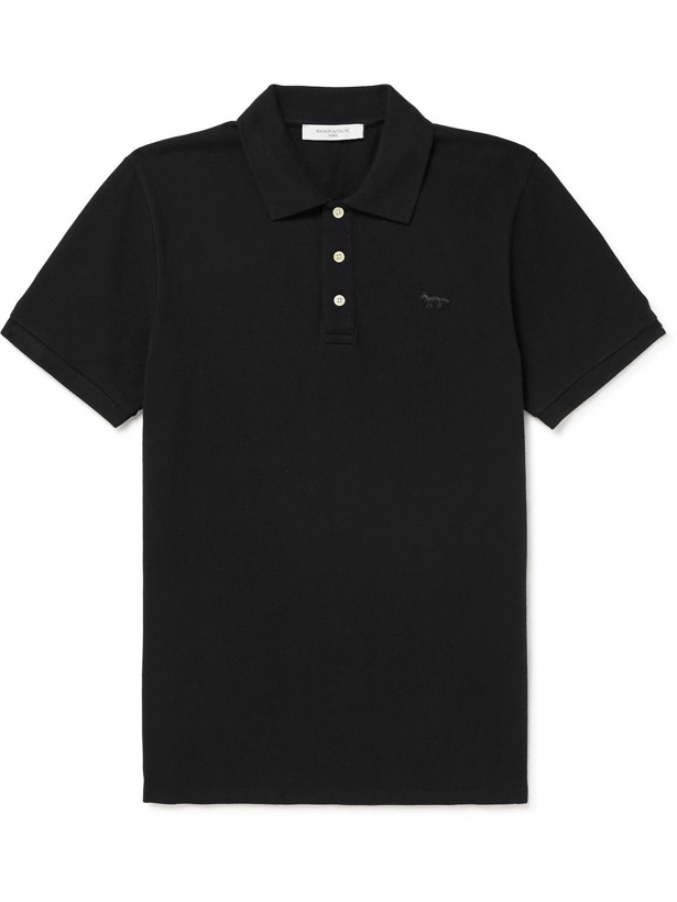 Photo: Maison Kitsuné - Logo-Appliquéd Cotton-Piqué Polo Shirt - Black