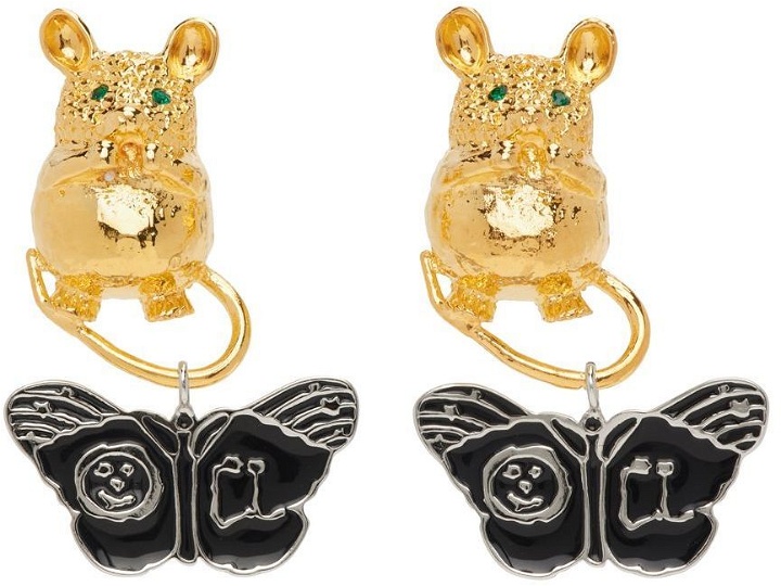 Photo: Chopova Lowena Gold & Silver Mouse & Butterfly Pendant Earrings