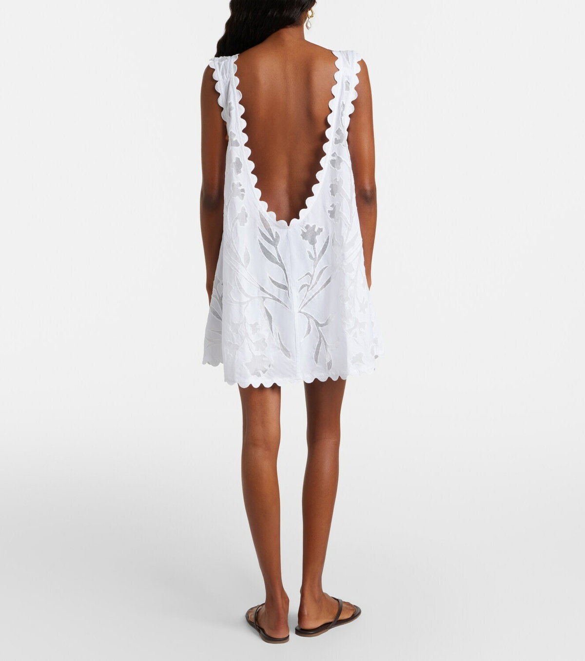Juliet Dunn Embroidered scalloped cotton minidress