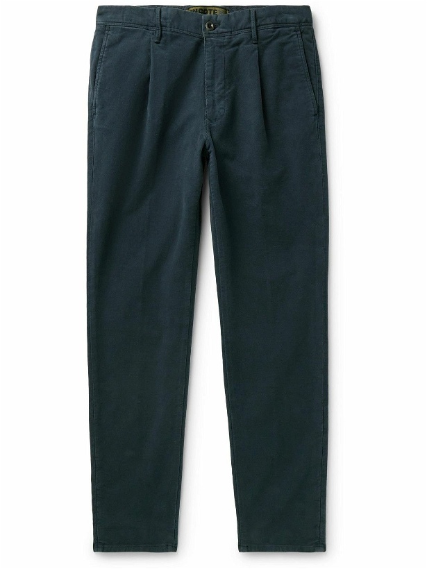 Photo: Incotex - Tapered Pleated Stretch-Cotton Moleskin Trousers - Blue