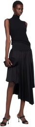 Rokh Black Ribbed Pleated Midi Skirt