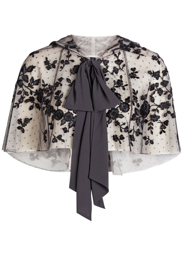 Photo: Needle & Thread Rosa Floral-embroidered Tulle Cape Black