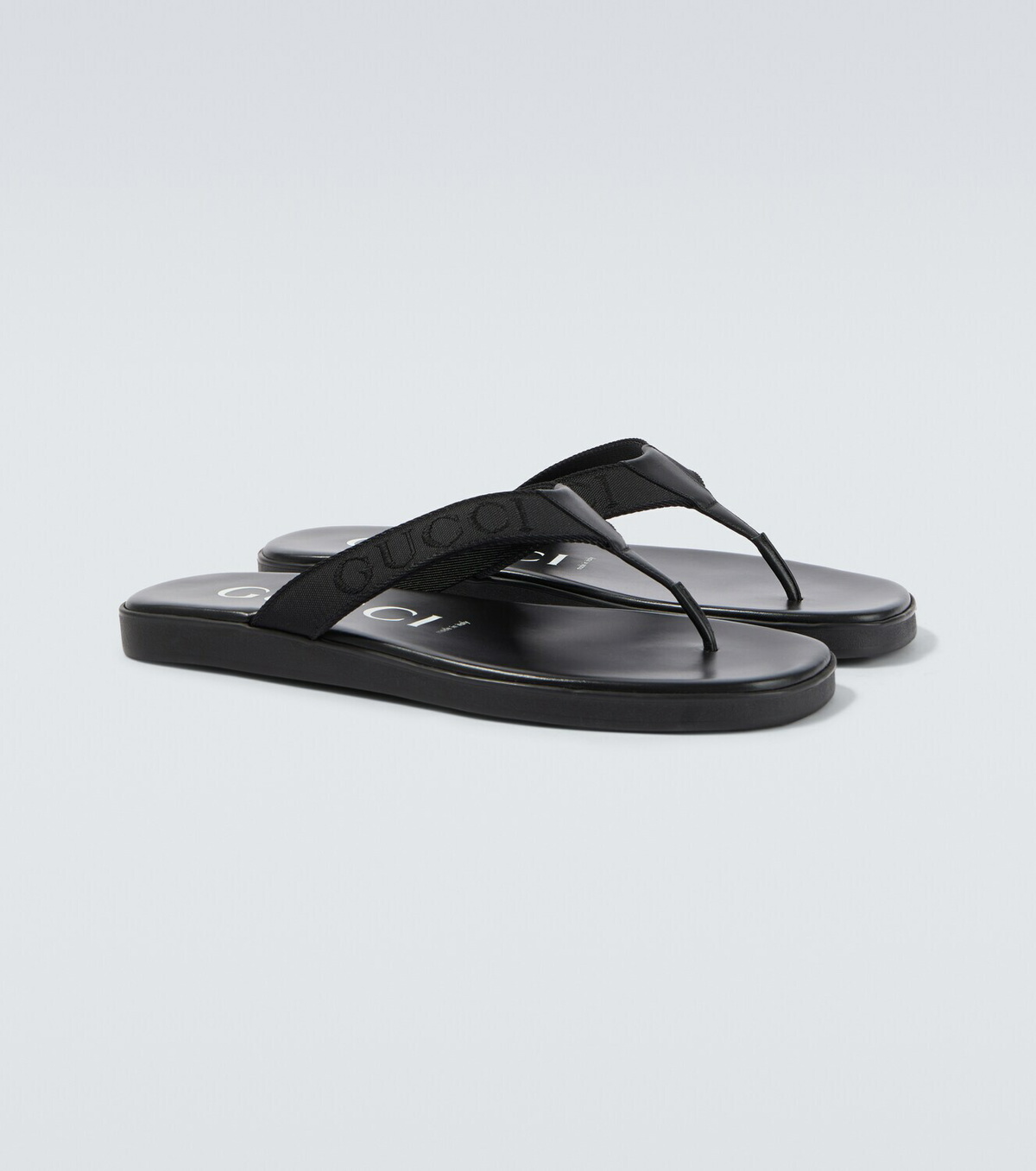 Gucci Logo canvas and leather thong sandals