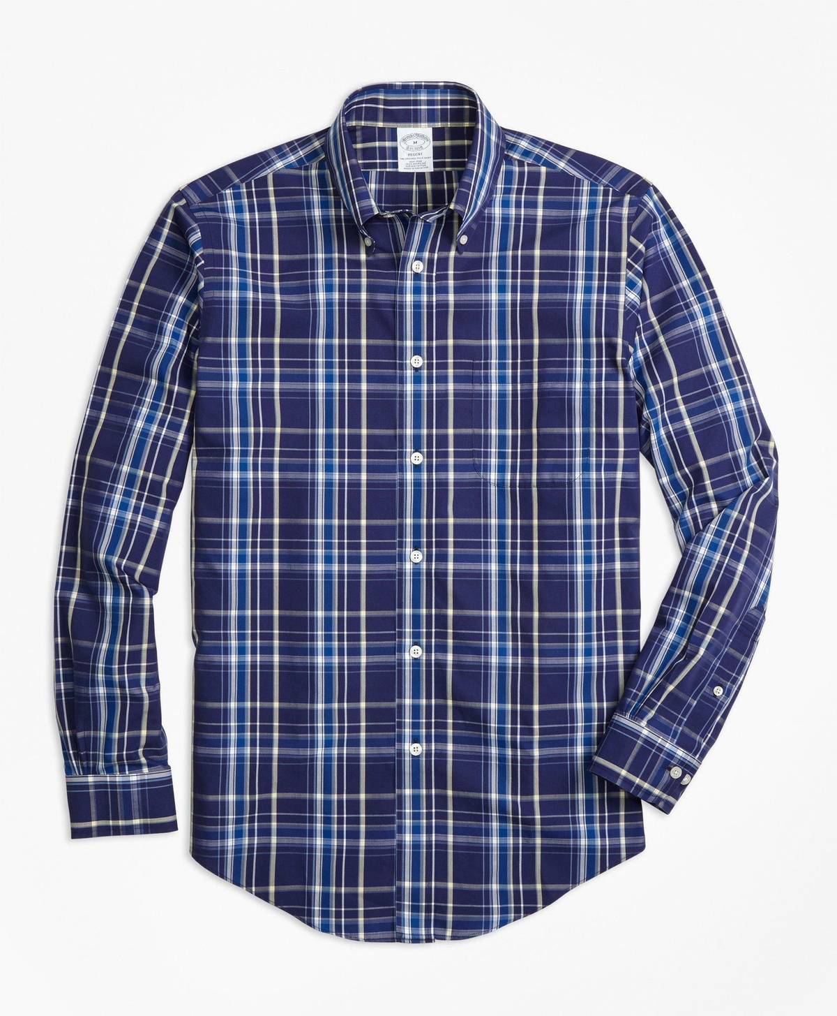 Brooks Brothers Men's Regent Regular-Fit Sport Shirt, Non-Iron Navy Plaid