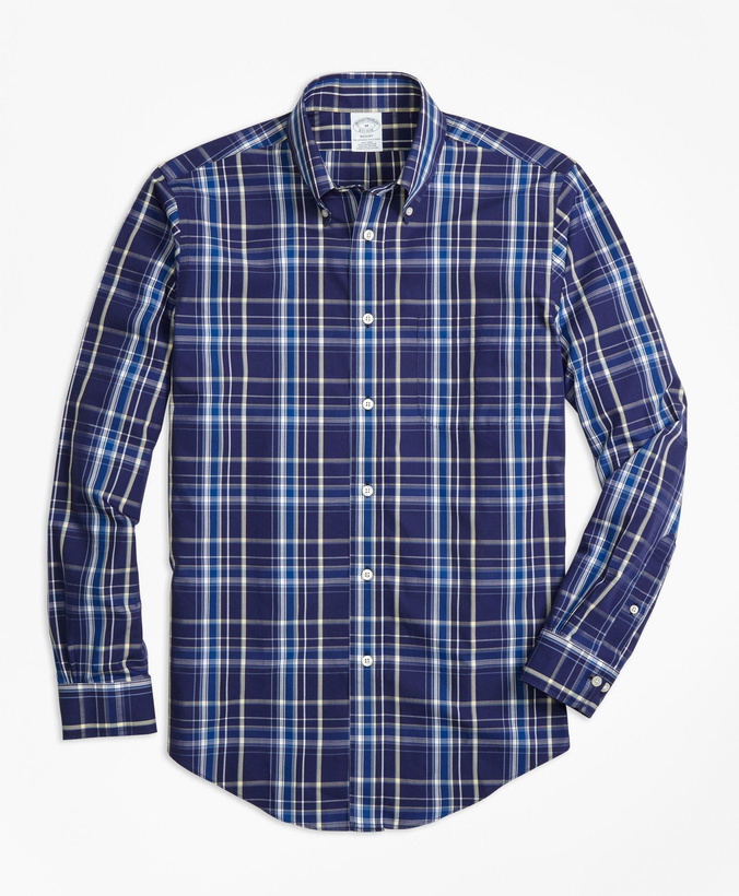 Photo: Brooks Brothers Men's Regent Regular-Fit Sport Shirt, Non-Iron Navy Plaid