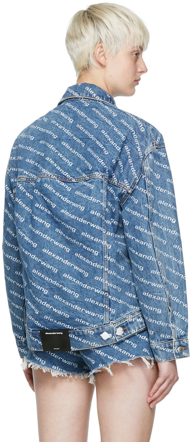 春カラー【alexanderwang】Falling back logo denim jacket FALLING BACK LOGO JACKET IN PEBBLE BLEACH DENIM in PEBBLE