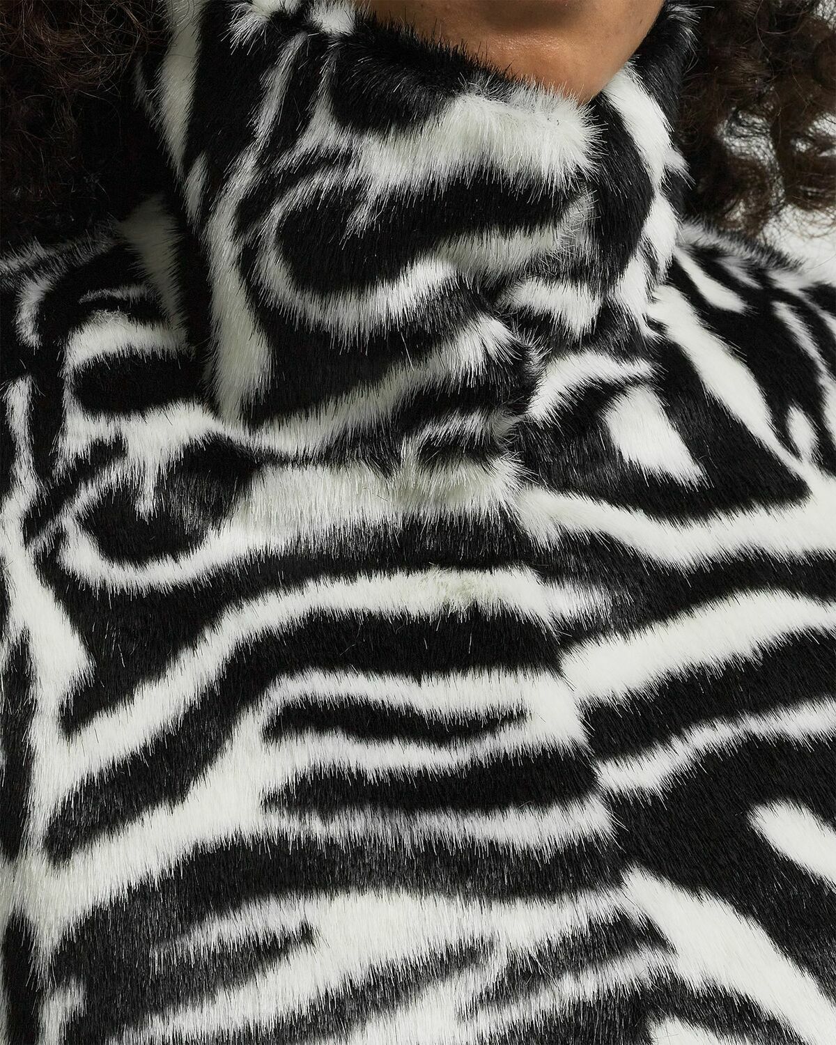 ROTATE Birger Christensen Faux Fur Crop Jacket black/white Womens Bomber Jacket