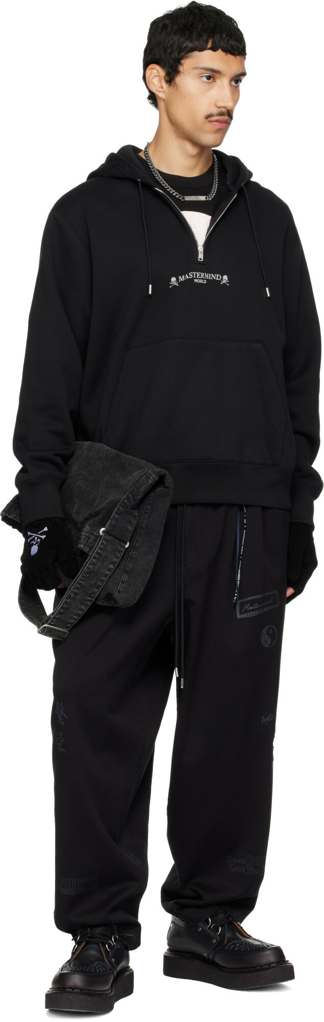 MASTERMIND WORLD Black MW Loopwheel Half-Zip Hoodie