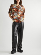 4SDesigns - Convertible-Collar Animal-Print Twill Shirt - Brown