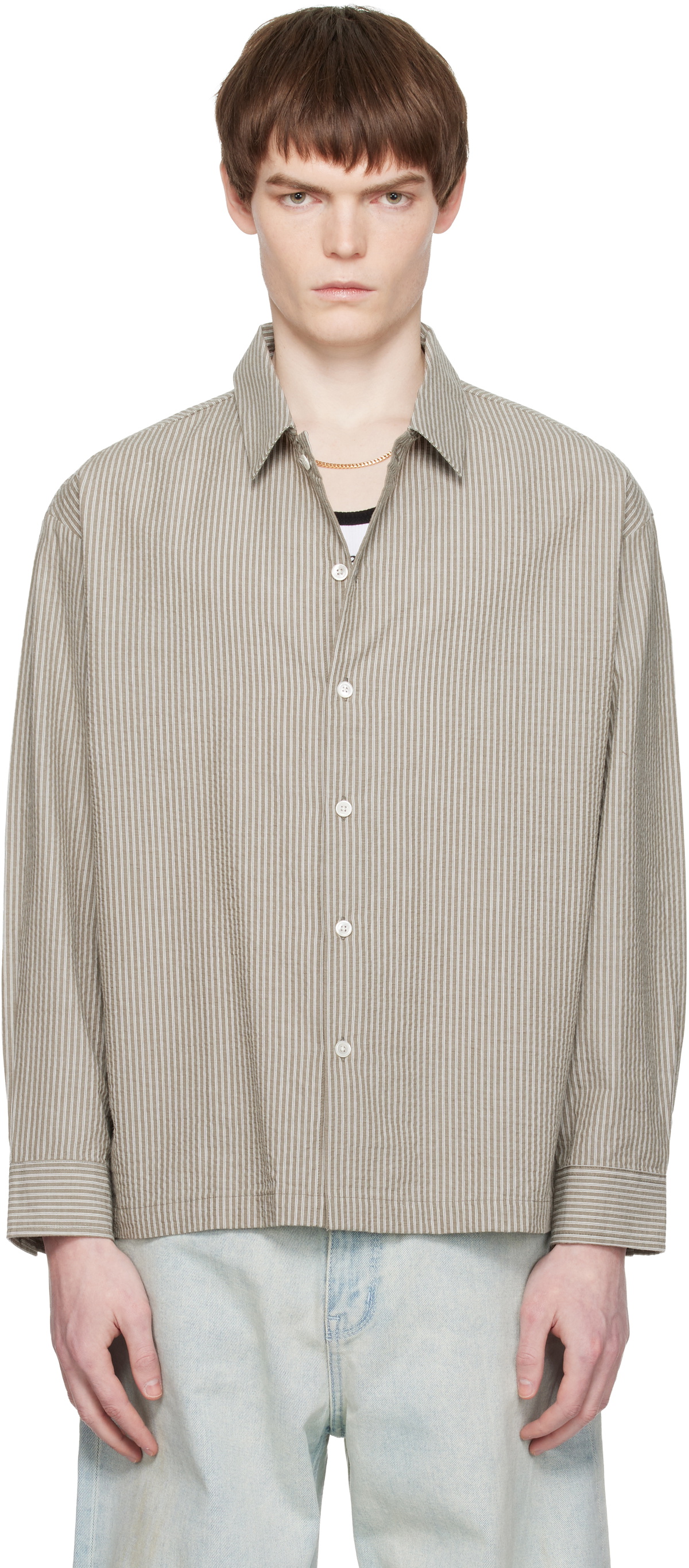COOR Khaki Stripe Cotton Lounge Shirt