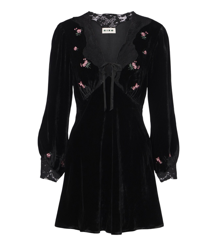 Photo: Rixo Carolina lace-trimmed velvet minidress