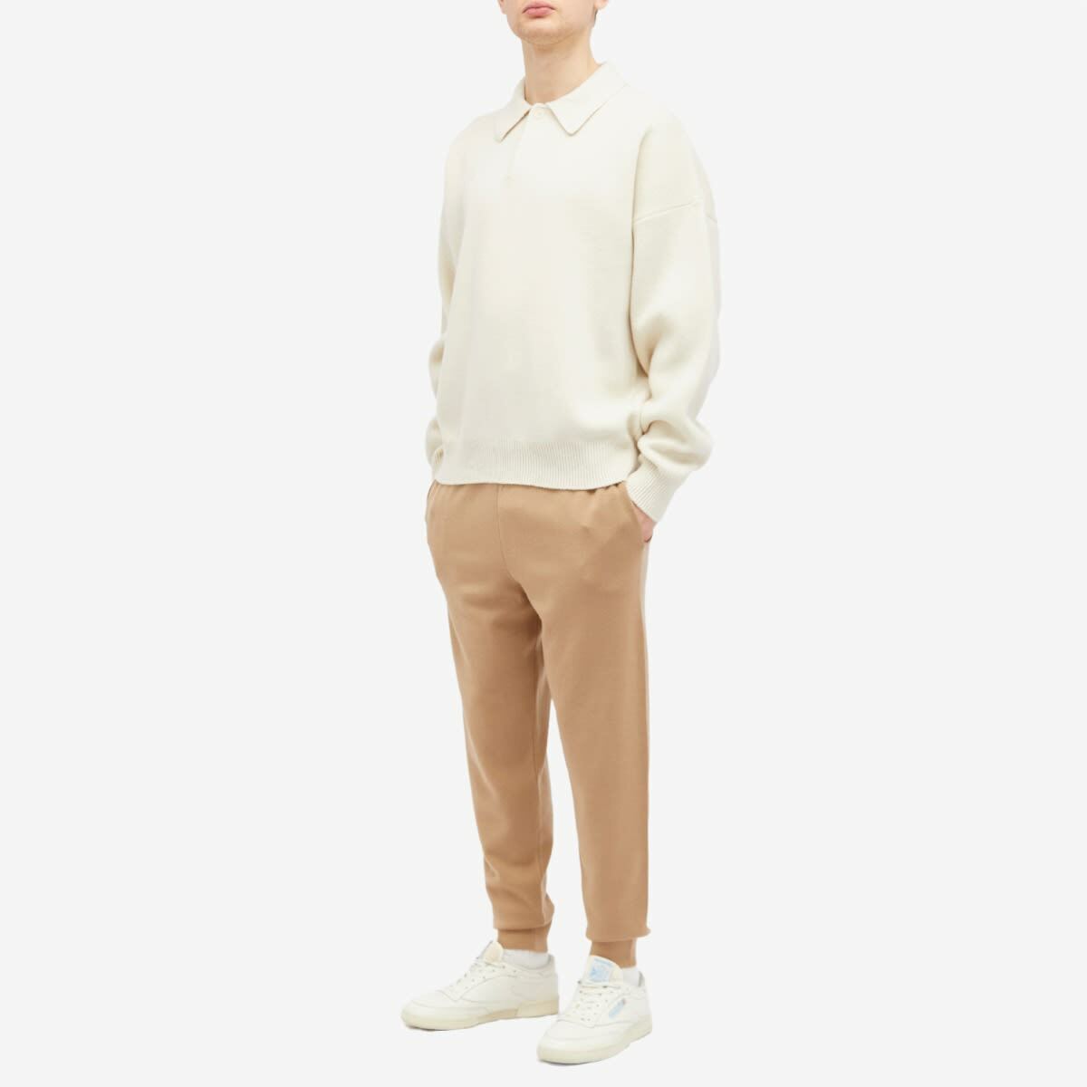 Pangaia Recycled Cashmere Polo Sweater in Ecru Ivory