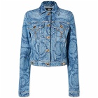 Versace Women's Baroque Print Denim Jacket in Medium Blue
