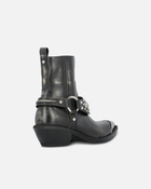 Pinko Ankle Cowboy Boots In Distressed Leather With A Metal Toe Cap Limo Black