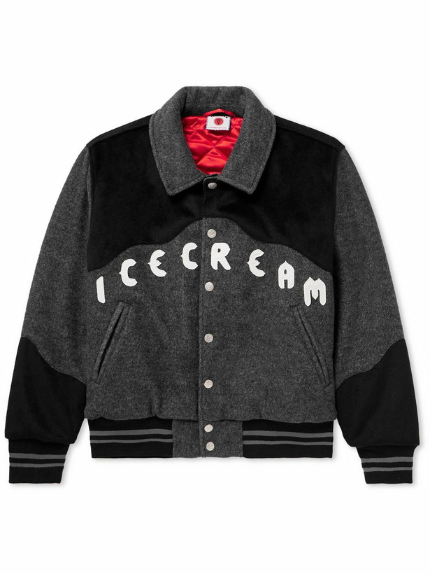 Photo: ICECREAM - Logo-Appliquéd Two-Tone Padded Felt Varsity Jacket - Black