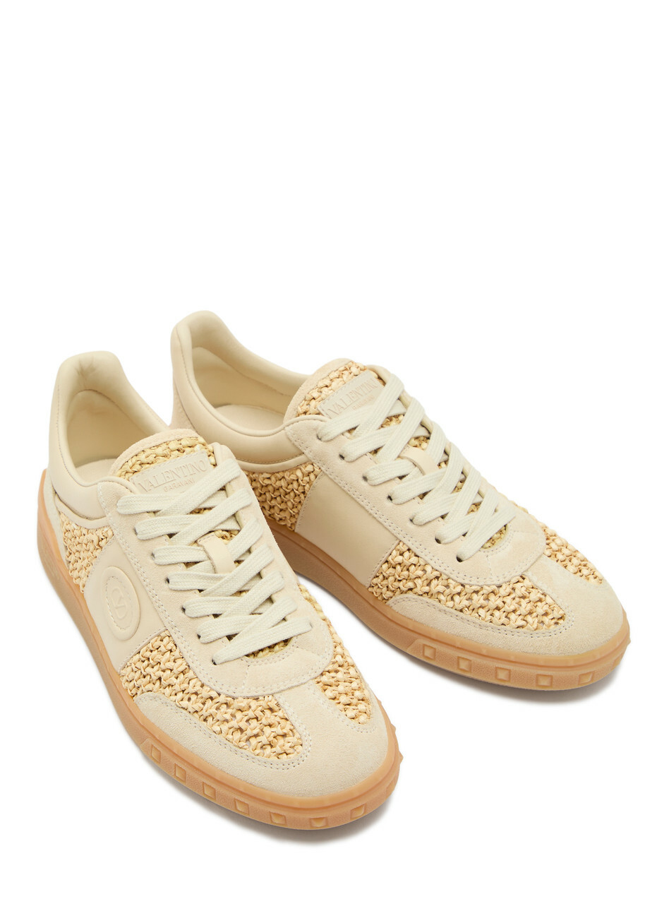 Valentino Garavani Upvillage Panelled Raffia Sneakers Beige