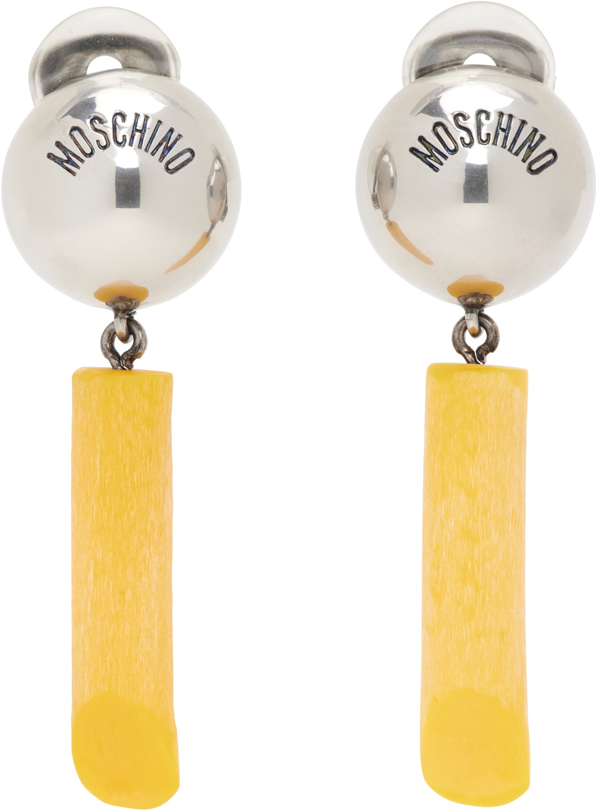 Moschino Silver & Yellow Engraved-Logo Earrings