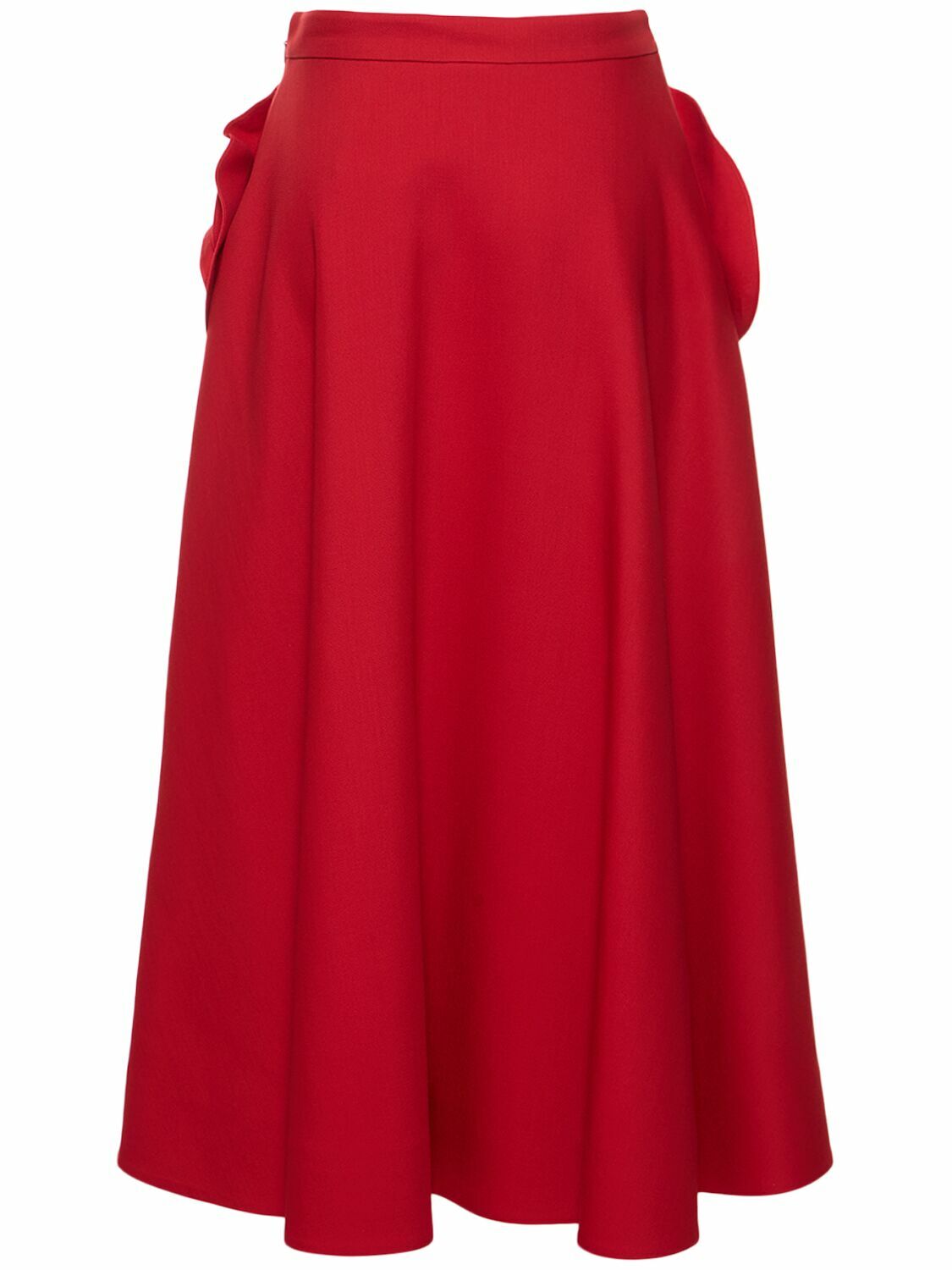 VALENTINO - Wool & Silk Crepe Midi Skirt W/ Roses Valentino