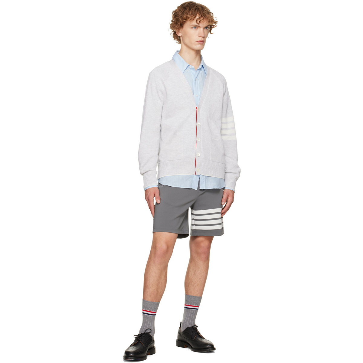 Thom Browne Gray Linen Cotton 4-Bar Relaxed Fit Cardigan