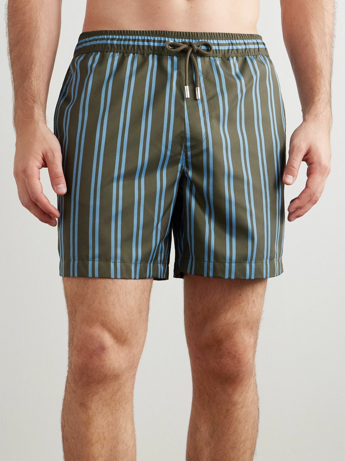 Mr P. - Straight-Leg Mid-Length Striped Swim Shorts - Green