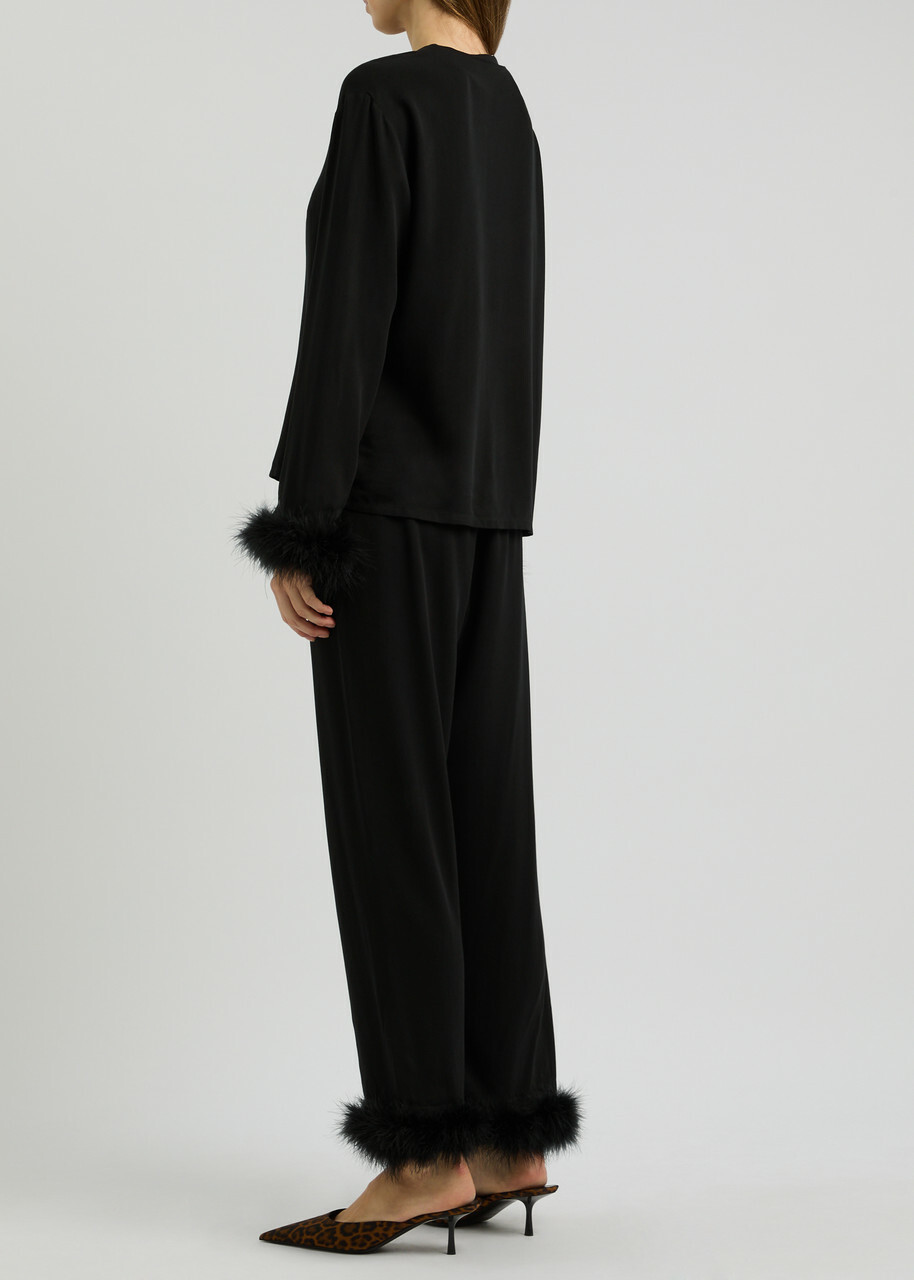 Sleeper Capricorn Feather-trimmed Twill Pyjama set Black