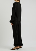 Sleeper Capricorn Feather-trimmed Twill Pyjama set Black